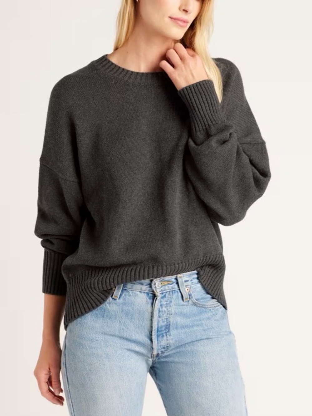 Quince Charcoal Gray Cropped Crewneck Sweater